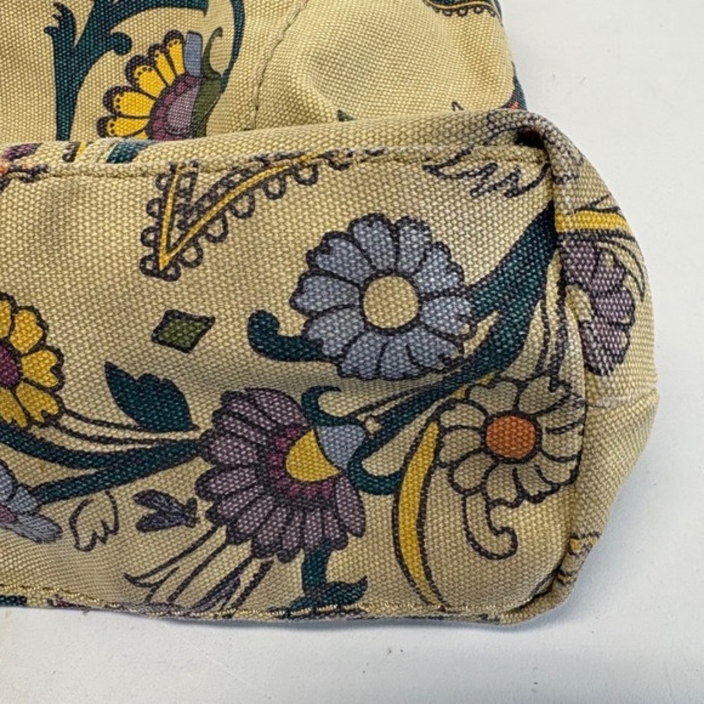 Fossil Canvas Shoulder‎ Bag Paisley Floral Print Leather Trim Zipper Taupe Green - Picture 6 of 8